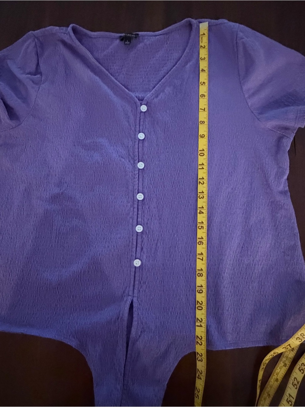 Talbots Purple Short-Sleeve Button Front Tie Hem Top - Picture 4 of 7